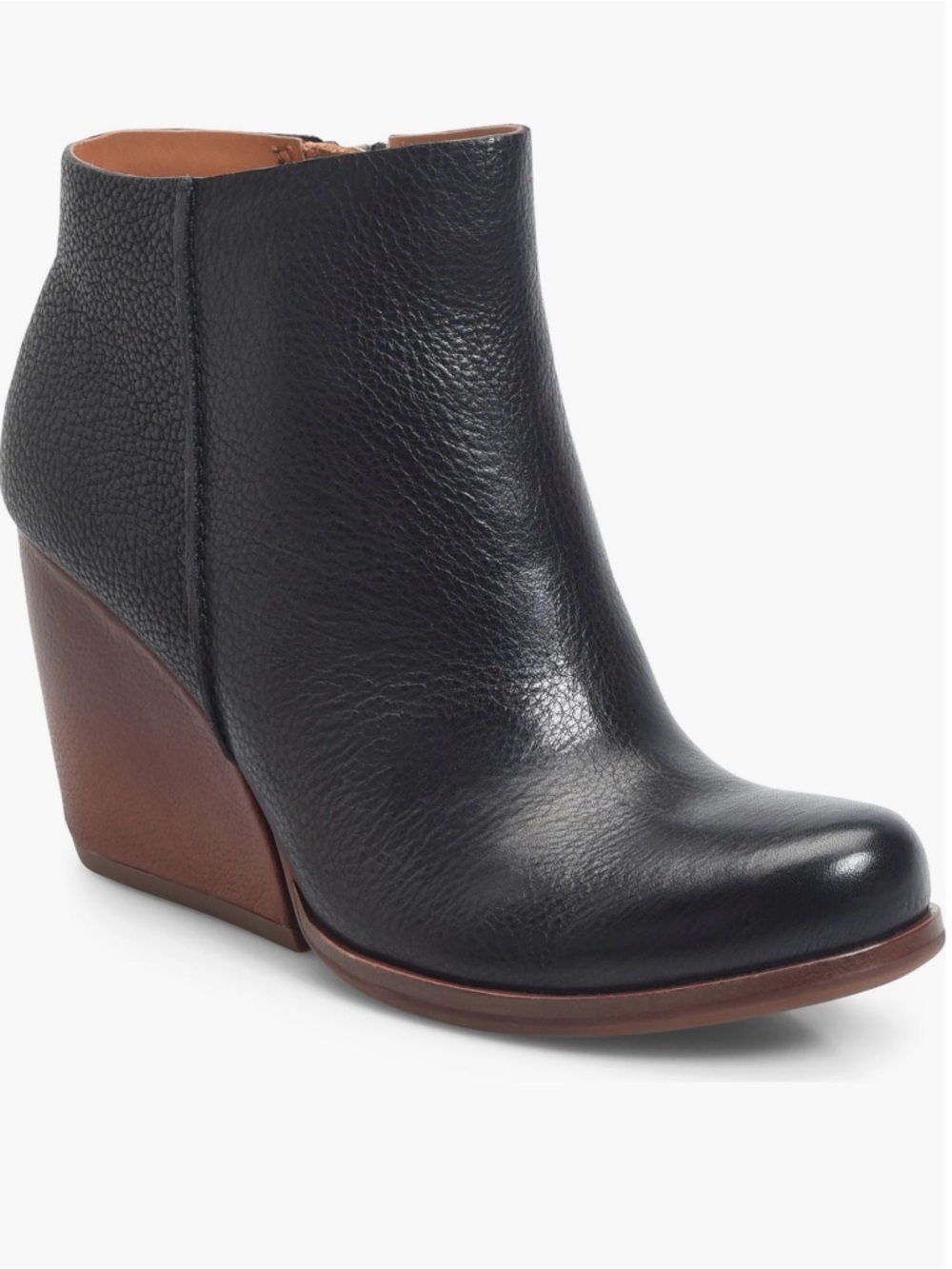 Kork-Ease Natalya Black Leather Wedge Ankle Boot Size 8